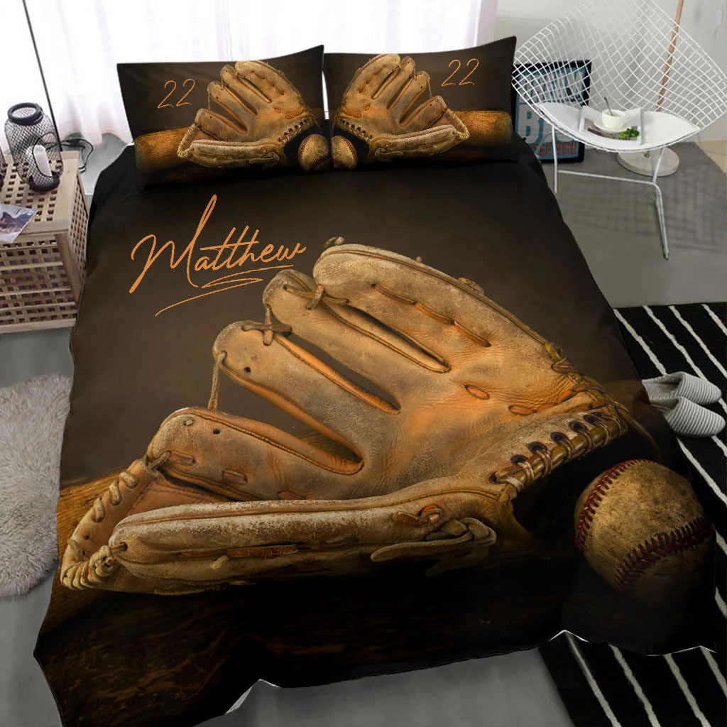 Baseball Vintage custom bedding set Personalized Baseball duvet cover bed sheets pillow shams