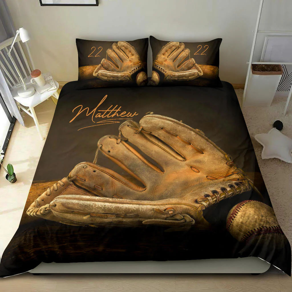 Baseball Vintage custom bedding set Personalized Baseball duvet cover bed sheets pillow shams