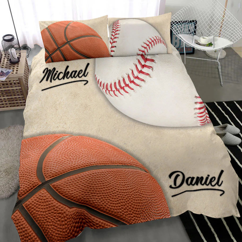 Basketball Baseball custom bedding set Personalized duvet cover bed sheets pillow shams