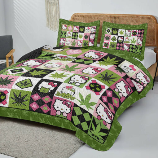 Hello Kitty x Weed Quilt bedding set duvet cover pillow shams WOAHTEE1024SB