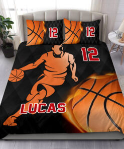 Fire Basketball Boy Player custom bedding set Personalized duvet cover bed sheets pillow shams