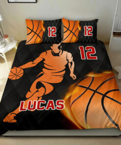 Fire Basketball Boy Player custom bedding set Personalized duvet cover bed sheets pillow shams