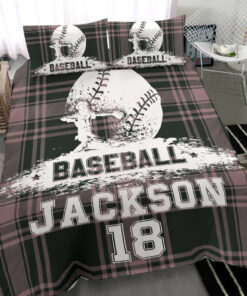 Baseball Ball Pitcher Checkered bedding set Personalized duvet cover bed sheets pillow shams