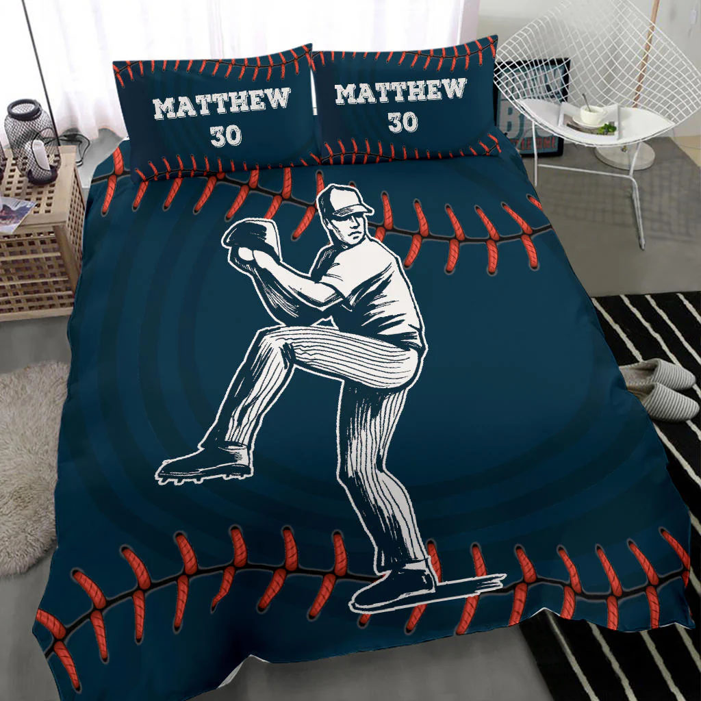 Baseball Pitcher custom bedding set Personalized duvet cover bed sheets pillow shams