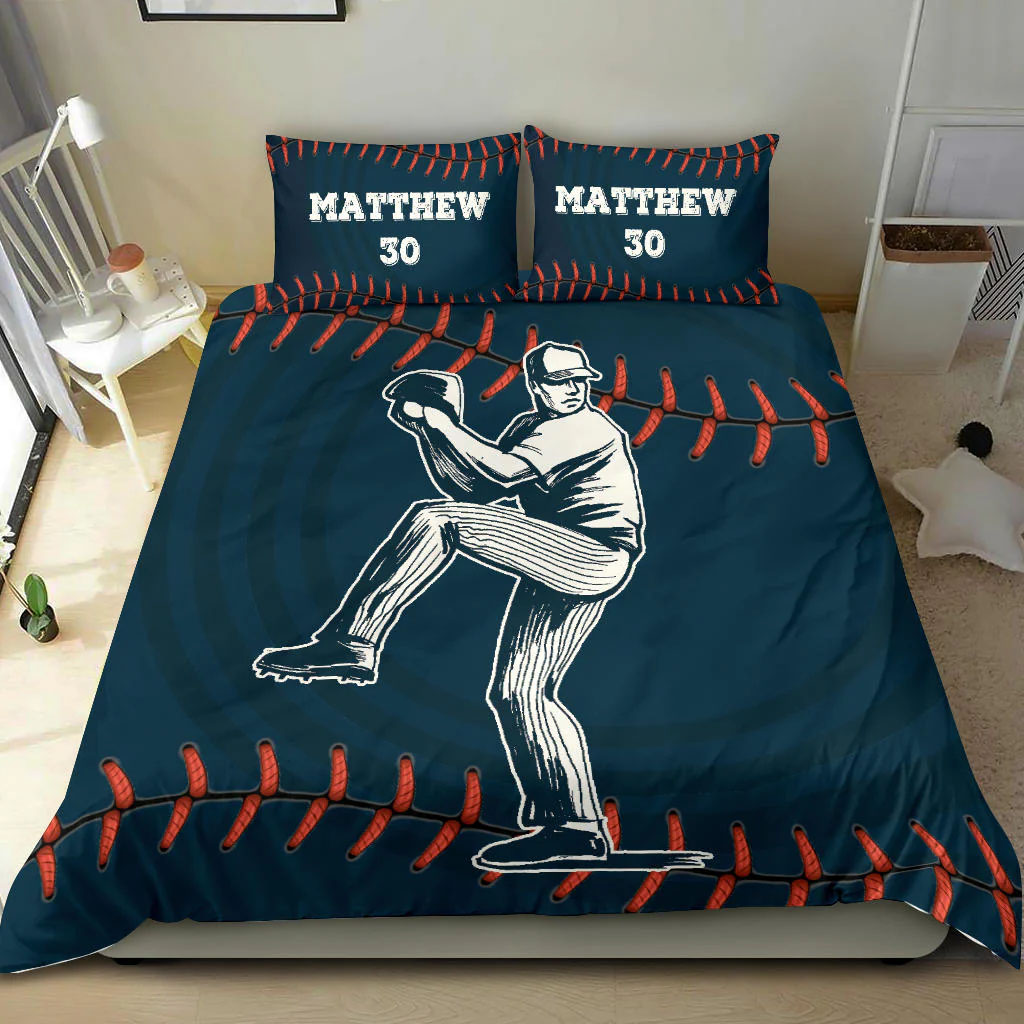 Baseball Pitcher custom bedding set Personalized duvet cover bed sheets pillow shams