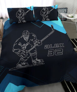Hockey Man custom bedding set Personalized duvet cover bed sheets pillow shams