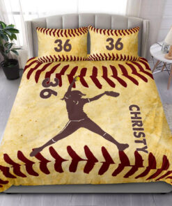 Softball Pitcher Girl Player custom bedding set Personalized duvet cover bed sheets pillow shams
