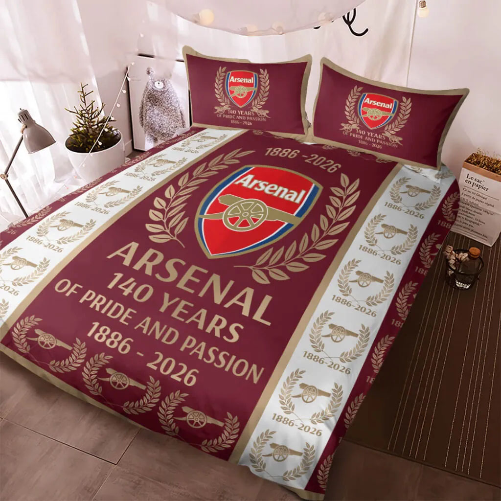 Arsenal FC 1886 2026 custom bedding set 4 pcs personalized duvet cover bed sheets pillow shams