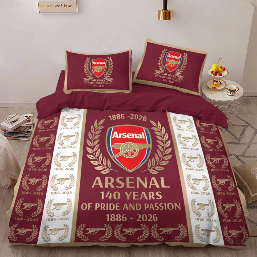 Arsenal FC 1886 2026 custom bedding set 4 pcs personalized duvet cover bed sheets pillow shams