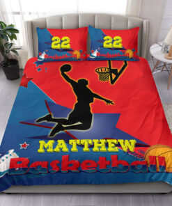Basketball Boy Red Blue custom bedding set 4 pcs Personalized duvet cover bed sheets pillow shams