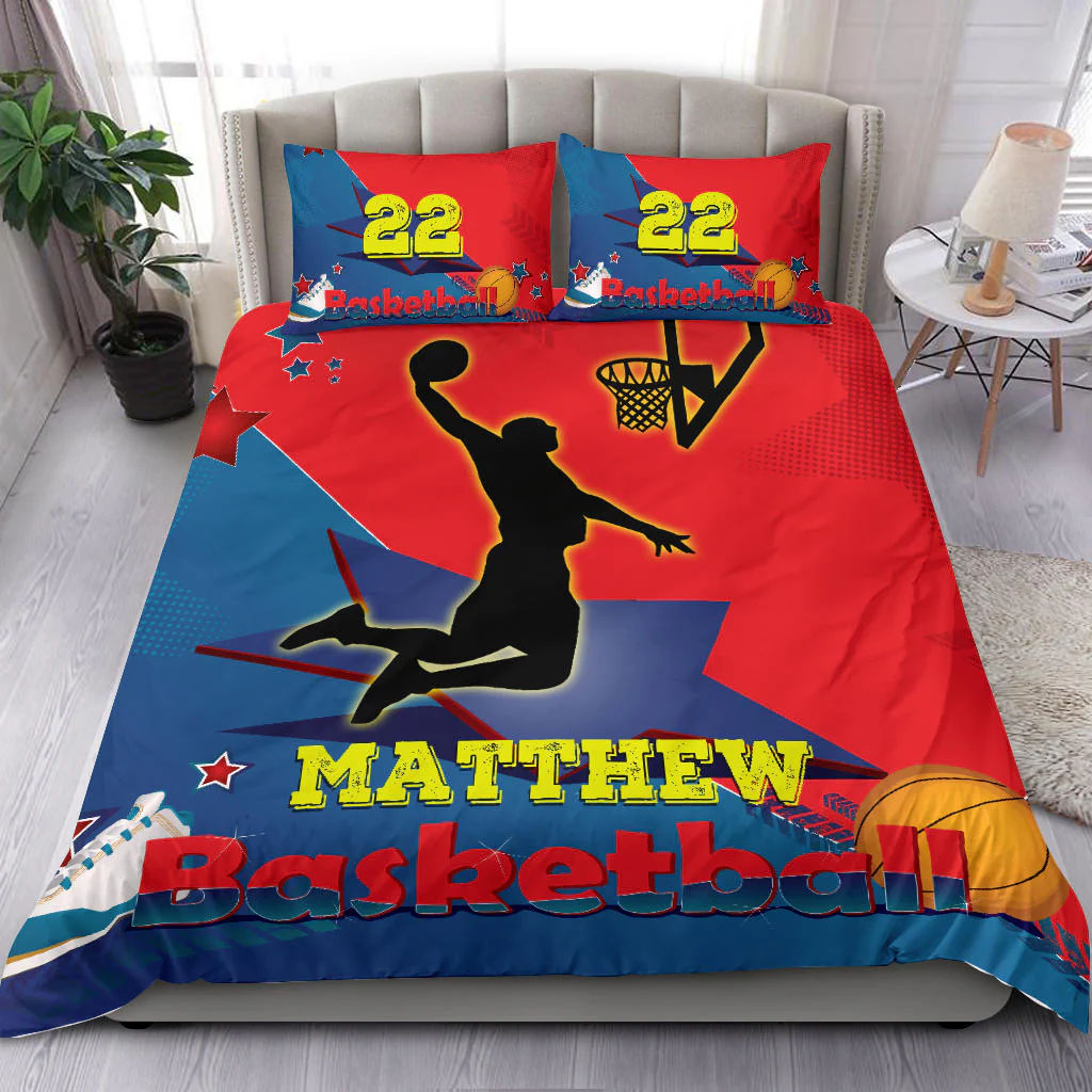 Basketball Boy Red Blue custom bedding set 4 pcs Personalized duvet cover bed sheets pillow shams