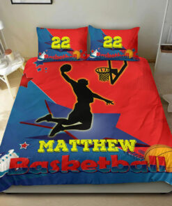 Basketball Boy Red Blue custom bedding set 4 pcs Personalized duvet cover bed sheets pillow shams
