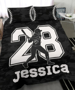 Softball Girl custom bedding set Personalized duvet cover bed sheets pillow shams