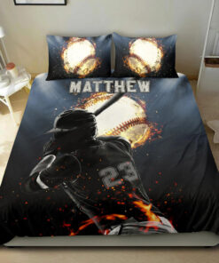 Baseball Boy Fire Ball Batter Pose Player bedding set 4 pcs personalized duvet cover bed sheets pillow shams