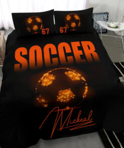 Soccer Ball Light Orange bedding set 4 pcs personalized duvet cover bed sheets pillow shams
