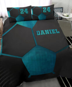 Soccer Blue Black bedding set 4 pcs personalized duvet cover bed sheets pillow shams