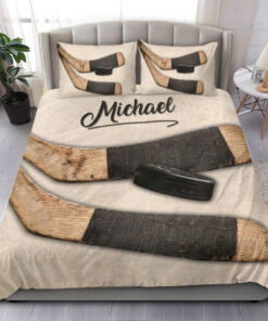 Hockey Stick Puck bedding set 4 pcs personalized Green duvet cover bed sheets pillow shams