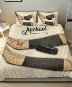 Hockey Stick Puck bedding set 4 pcs personalized Green duvet cover bed sheets pillow shams