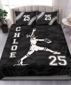 Softball Pitcher Girl Black bedding set 4 pcs personalized Green duvet cover bed sheets pillow shams