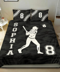 Softball Pitcher Girl Black bedding set 4 pcs personalized Green duvet cover bed sheets pillow shams