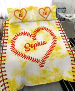 Softball Yellow bedding set 4 pcs personalized Green duvet cover bed sheets pillow shams