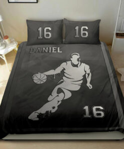 Basketball Frame Grey Black custom bedding set 4 pcs personalized NBA duvet cover bed sheets pillow shams