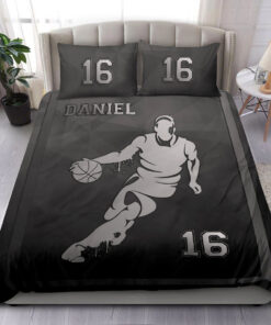 Basketball Frame Grey Black custom bedding set 4 pcs personalized NBA duvet cover bed sheets pillow shams