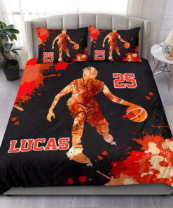 Basketball Red Orange Watercolor custom bedding set 4 pcs personalized NBA duvet cover bed sheets pillow shams