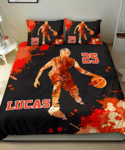 Basketball Red Orange Watercolor custom bedding set 4 pcs personalized NBA duvet cover bed sheets pillow shams