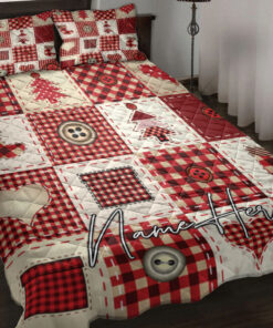 Custom Christmas Patchwork Red Xmas Quilt Blanket Pillowcases