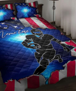 Custom Football Player Blue Quilt Blanket Pillowcases