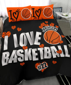 Custom I Love Basketball bedding set 4 pcs personalized NBA duvet cover bed sheets pillow shams