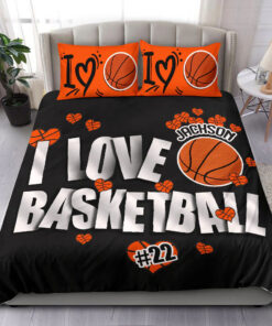 Custom I Love Basketball bedding set 4 pcs personalized NBA duvet cover bed sheets pillow shams Copy