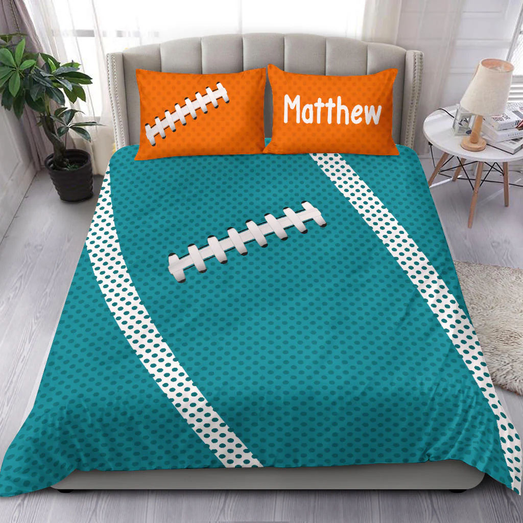 Football Pattern Turquoise custom bedding set 4 pcs personalized duvet cover bed sheets pillow shams