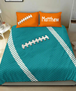Football Pattern Turquoise custom bedding set 4 pcs personalized duvet cover bed sheets pillow shams