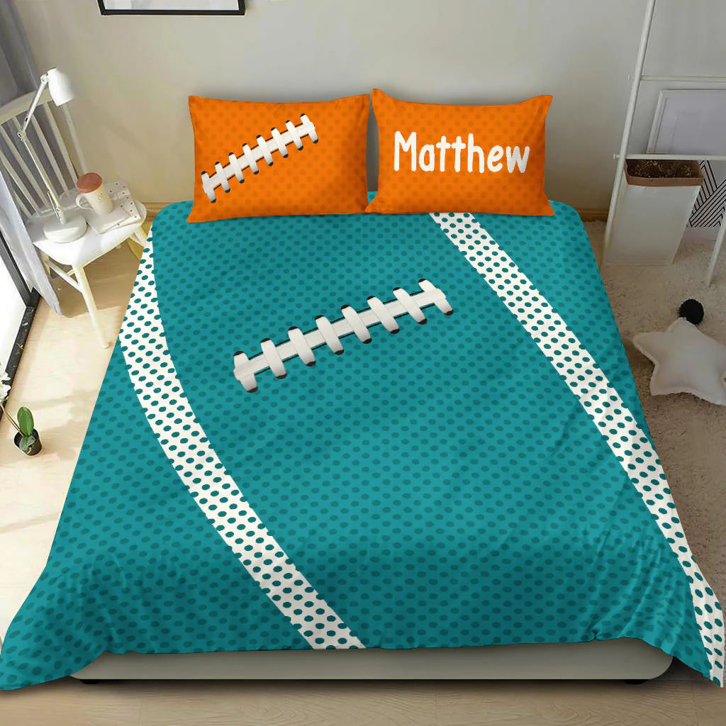 Football Pattern Turquoise custom bedding set 4 pcs personalized duvet cover bed sheets pillow shams