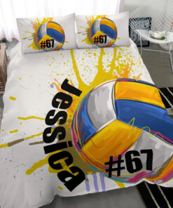 Volleyball Ball Watercolor custom bedding set 4 pcs personalized duvet cover bed sheets pillow shams