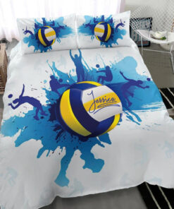 Volleyball Watercolor Blue White bedding set 4 pcs personalized duvet cover bed sheets pillow shams