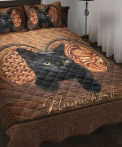 Custom Black Cat Mom Dad Quilt Blanket Pillowcases