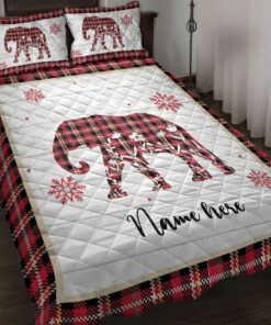 Custom Christmas Elephant Snowflake Quilt Blanket Pillowcases