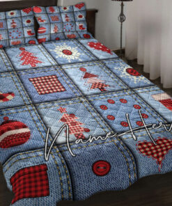 Custom Christmas Jean Quilt Blanket Pillowcases