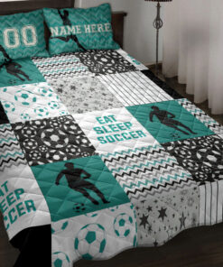 Custom Eat Sleep Soccer Boy Quilt Blanket Pillowcases