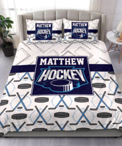 Custom Hockey Stick Puck Pattern bedding set 4 pcs personalized NHL duvet cover bed sheets pillow shams
