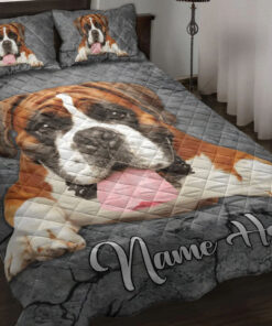Custom Boxer Dog Quilt Blanket Pillowcases