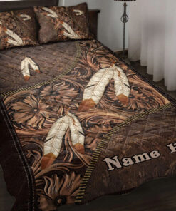Custom Native American Feather Floral Quilt Blanket Pillowcases
