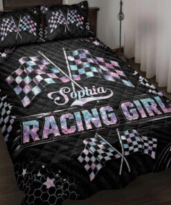 Custom Racing Girl Quilt Blanket Pillowcases