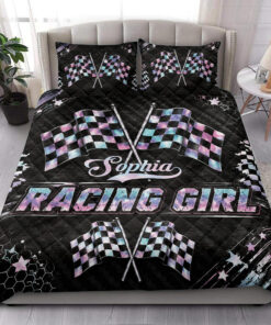 Custom Racing Girl Quilt Blanket Pillowcases