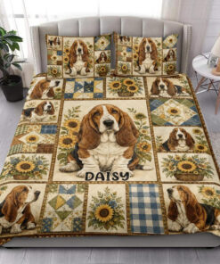 Personalized Basset Hound Quilt Blanket Pillowcases