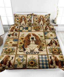 Personalized Basset Hound Quilt Blanket Pillowcases