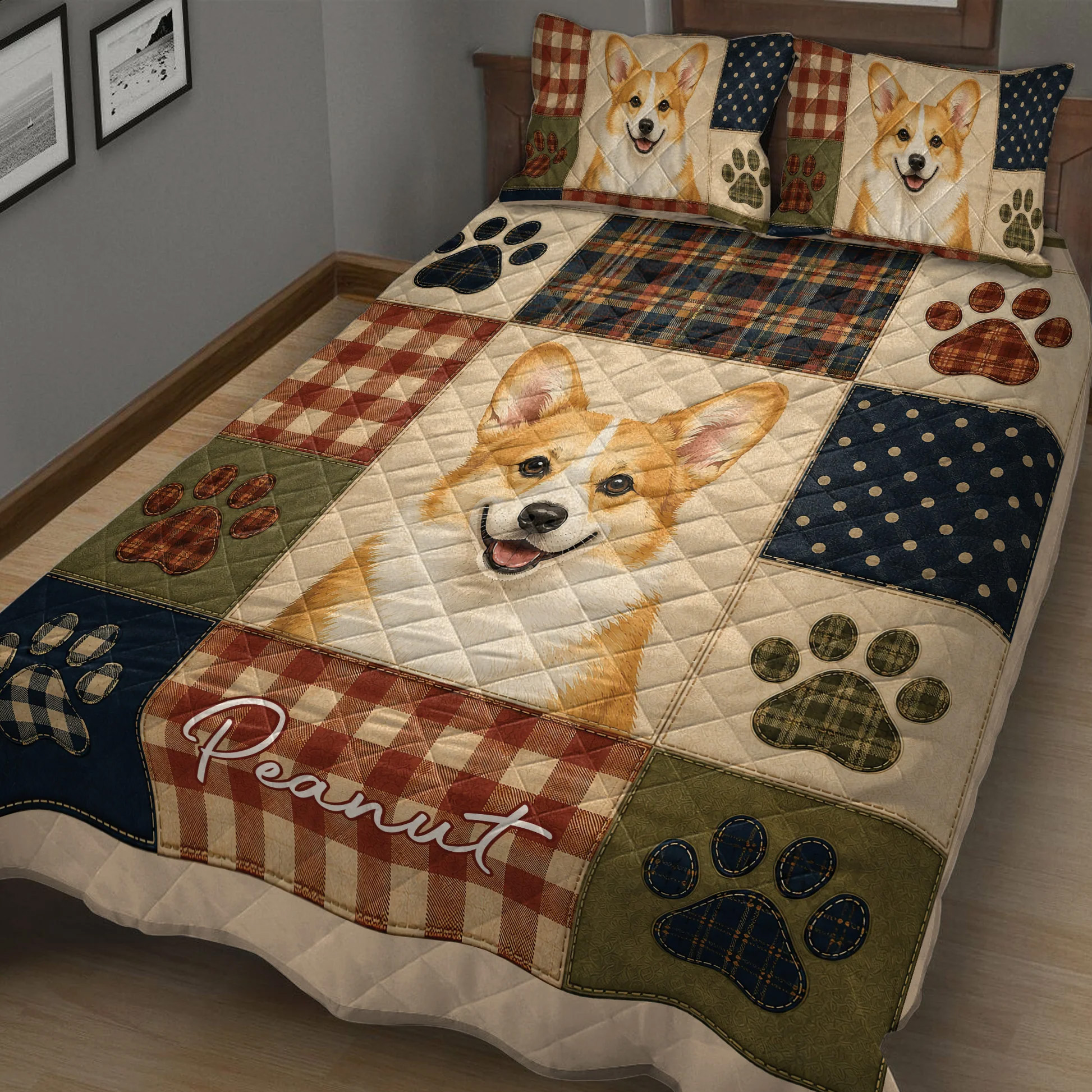 Personalized Corgi Quilt Blanket Pillowcases